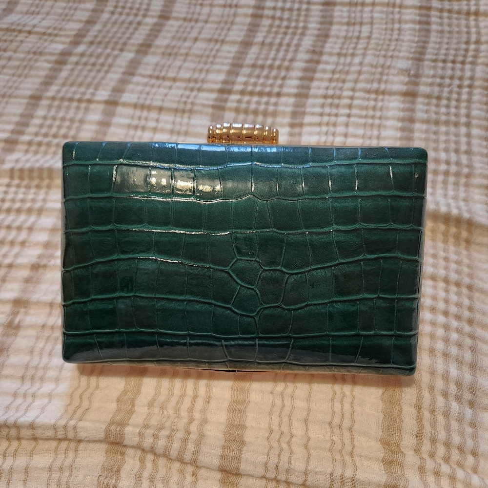 [SALE] Green And Gold Clutch With Cross Body Strap
